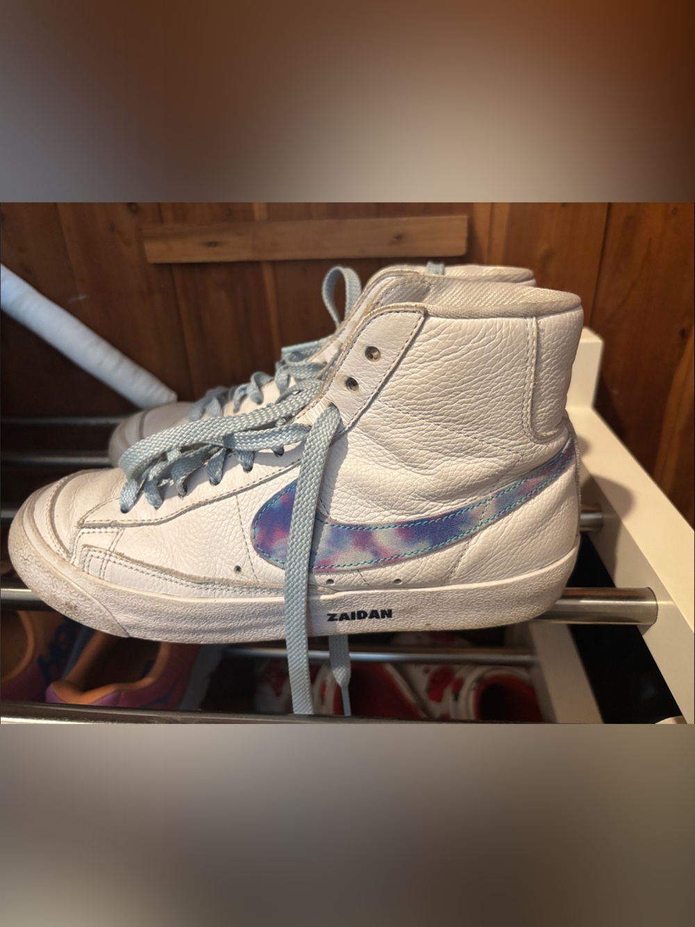 Nike Women's White High-Top Sneakers with Iridescent Swoosh